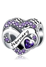 delightful silver heart February birthstone baby charm